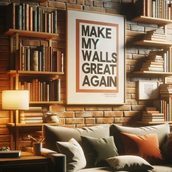 Professional shelf installation in a London living room — floating shelves mounted on a brick wall with books and decorative items