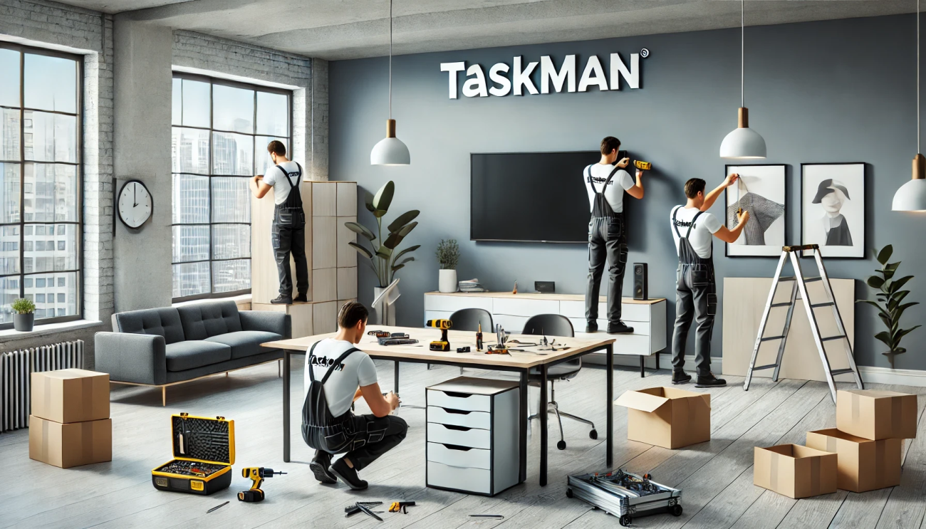 Handyman installing in an office emvironnment