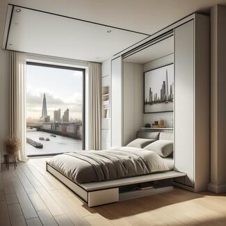 wall bed with a view of the Shard in London Bridge